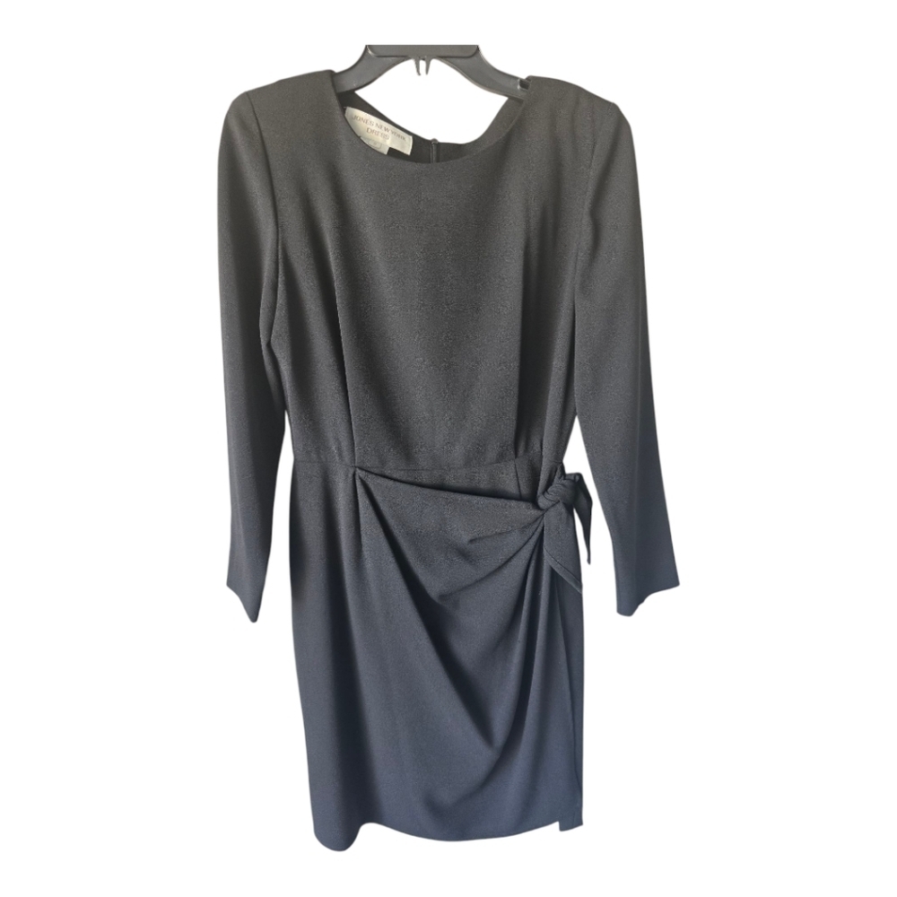Jones New York Faux Wrap Dress Sz 8 Women Black Long Sleeve Padded Y2k Party
